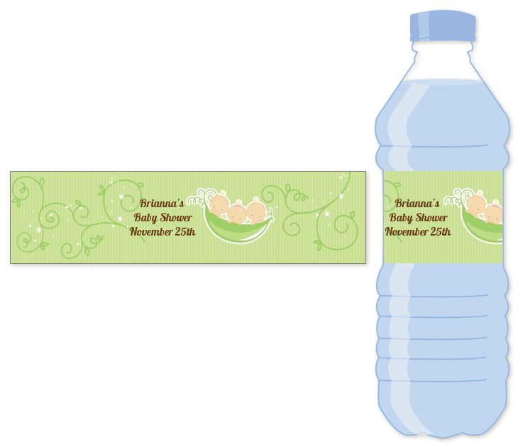  Triplets Three Peas in a Pod Caucasian - Personalized Baby Shower Water Bottle Labels Three Boys