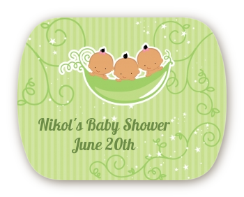  Triplets Three Peas in a Pod Hispanic - Personalized Baby Shower Rounded Corner Stickers 3 Boys