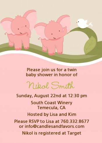 Cute Elephant Pink Baby Shower Invitation Details Card 