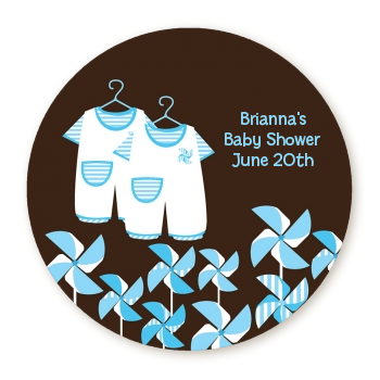  Twin Little Boy Outfits - Round Personalized Baby Shower Sticker Labels 