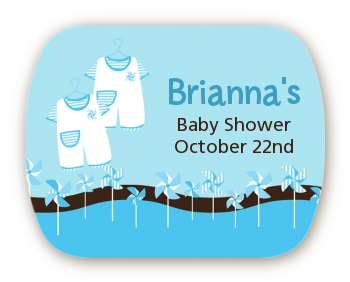 Twin Little Boy Outfits - Personalized Baby Shower Rounded Corner Stickers