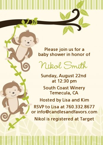 Twin Monkey - Baby Shower Invitations