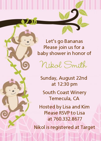 Twin Monkey Girls - Baby Shower Invitations