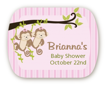 Twin Monkey Girls - Personalized Baby Shower Rounded Corner Stickers