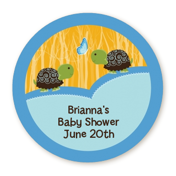  Twin Turtle Boys - Round Personalized Baby Shower Sticker Labels 