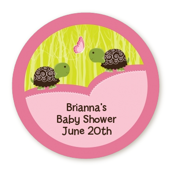  Twin Turtle Girls - Round Personalized Baby Shower Sticker Labels 