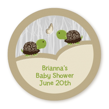  Twin Turtles - Round Personalized Baby Shower Sticker Labels 