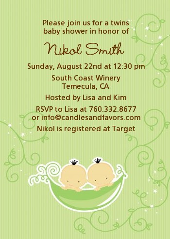  Twins Two Peas in a Pod Asian - Baby Shower Invitations 1 Boy 1 Girl