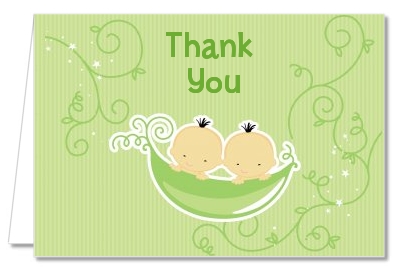  Twins Two Peas in a Pod Asian - Baby Shower Thank You Cards 1 Boy 1 Girl