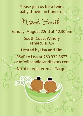  Twins Two Peas in a Pod African American - Baby Shower Invitations Twin Boys