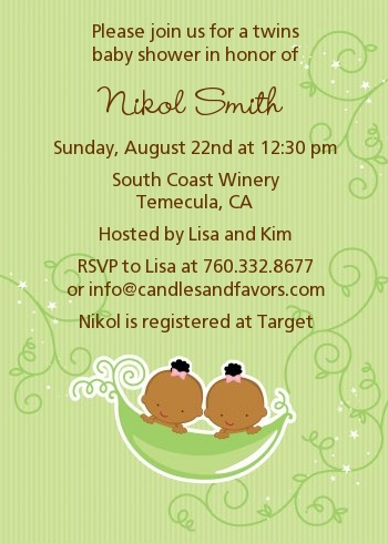  Twins Two Peas in a Pod African American - Baby Shower Invitations Twin Boys
