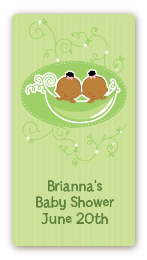  Twins Two Peas in a Pod African American - Custom Rectangle Baby Shower Sticker/Labels 2 Boys