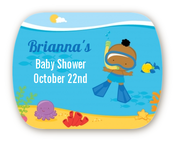 Under the Sea African American Baby Boy Snorkeling - Personalized Baby Shower Rounded Corner Stickers