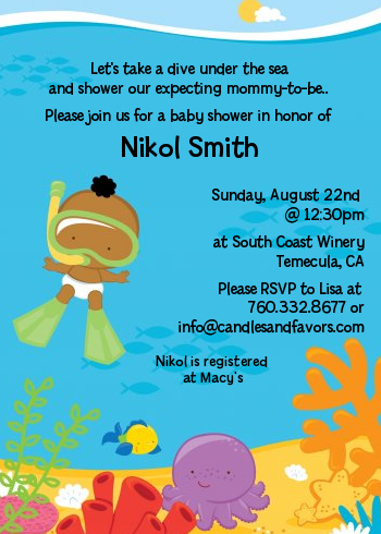 Under the Sea African American Baby Snorkeling - Baby Shower Invitations