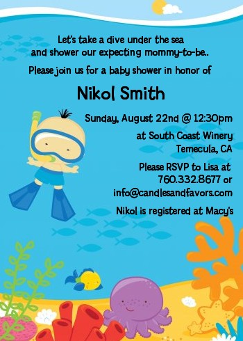 Under the Sea Asian Baby Boy Snorkeling - Baby Shower Invitations
