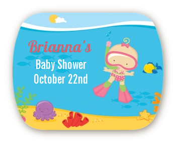 Under the Sea Baby Girl Snorkeling - Personalized Baby Shower Rounded Corner Stickers