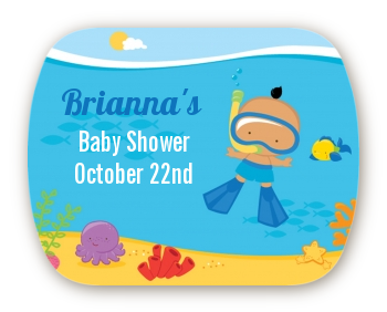 Under the Sea Hispanic Baby Boy Snorkeling - Personalized Baby Shower Rounded Corner Stickers