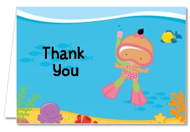 Under the Sea Hispanic Baby Girl Snorkeling - Baby Shower Thank You Cards
