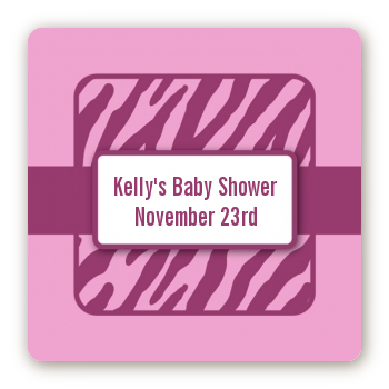 Zebra Print Baby Pink - Square Personalized Baby Shower Sticker Labels