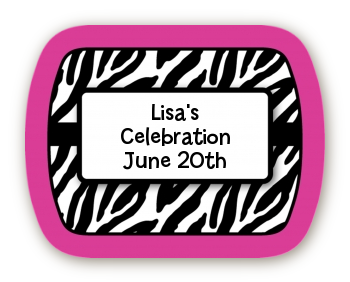 Zebra Print Pink - Personalized Birthday Party Rounded Corner Stickers