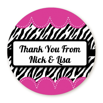  Zebra Print Pink - Round Personalized Birthday Party Sticker Labels 