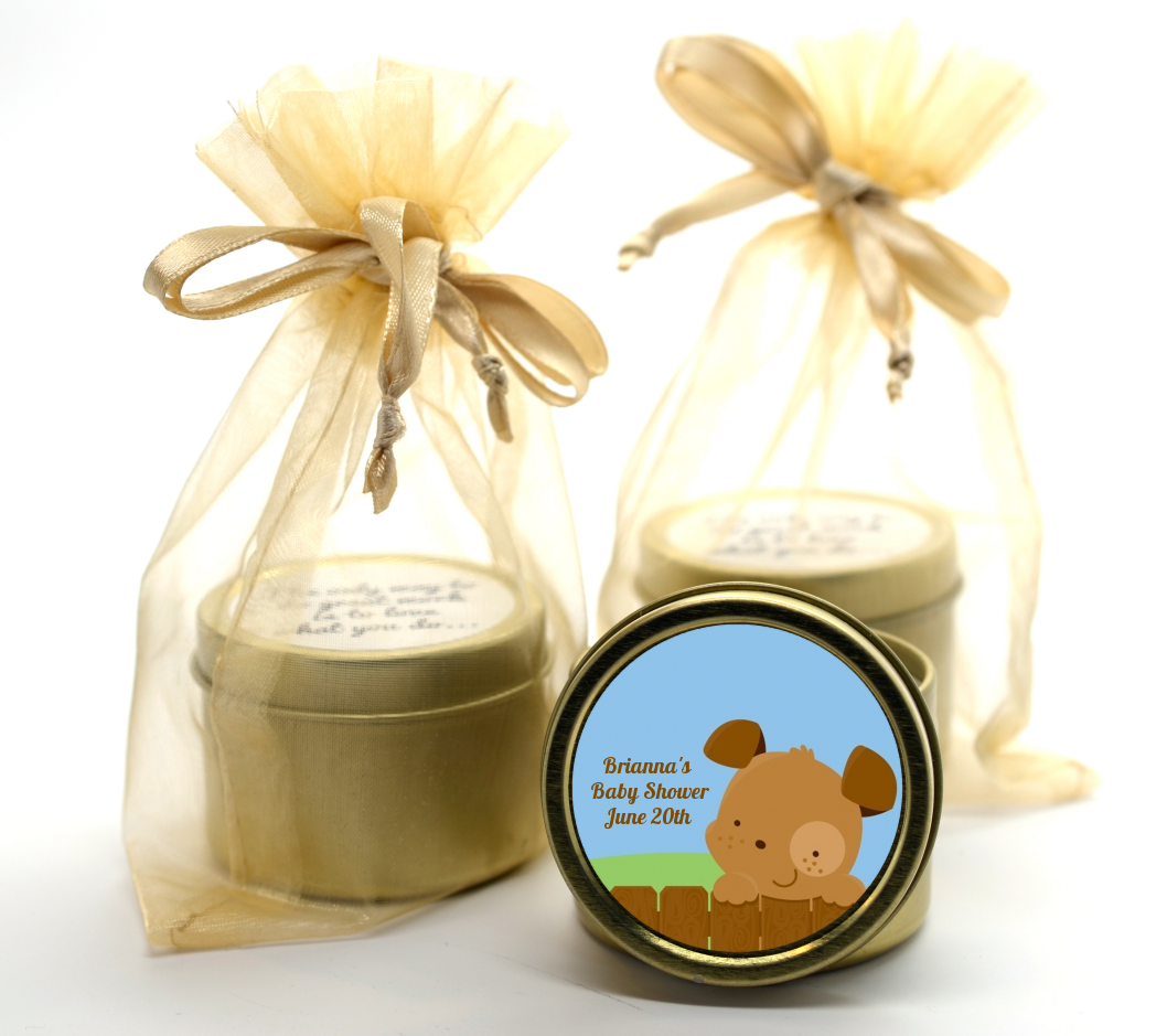 Puppy Dog Tails Boy Gold Tin Candle Favors Candles & Favors