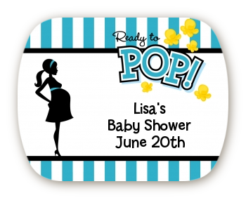 Ready To Pop Teal - Personalized Baby Shower Rounded Corner Stickers