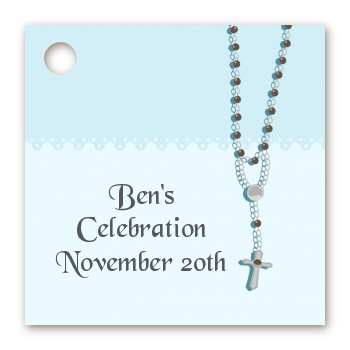 Rosary Beads Blue - Personalized Baptism / Christening Card Stock Favor Tags