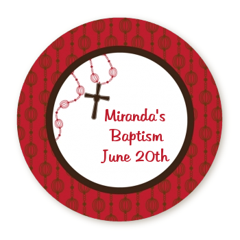  Rosary Beads Maroon - Round Personalized Baptism / Christening Sticker Labels 