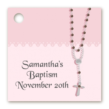 Rosary Beads Pink - Personalized Baptism / Christening Card Stock Favor Tags