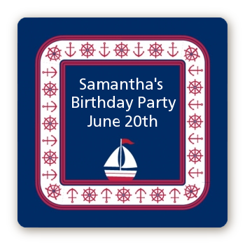 Sailboat Blue - Square Personalized Birthday Party Sticker Labels