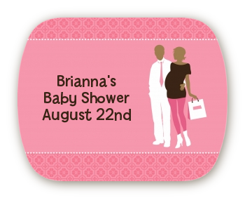Silhouette Couple African American It's a Girl - Personalized Baby Shower Rounded Corner Stickers