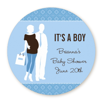  Silhouette Couple | It's a Boy - Round Personalized Baby Shower Sticker Labels 
