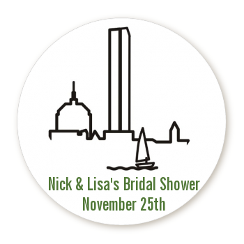  Boston Skyline - Round Personalized Bridal Shower Sticker Labels 
