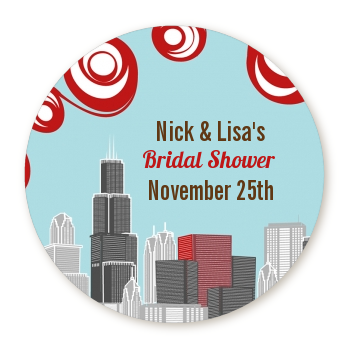  Chicago Skyline - Round Personalized Bridal Shower Sticker Labels 