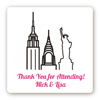 New York Skyline - Square Personalized Bridal Shower Sticker Labels