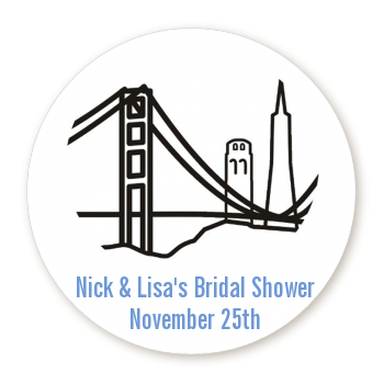  San Francisco Skyline - Round Personalized Bridal Shower Sticker Labels 