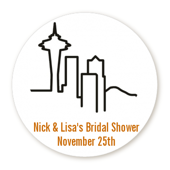  Seattle Skyline - Round Personalized Bridal Shower Sticker Labels 