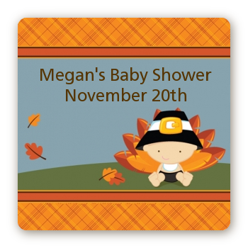 Little Turkey Boy - Square Personalized Baby Shower Sticker Labels
