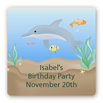 Dolphin - Square Personalized Birthday Party Sticker Labels