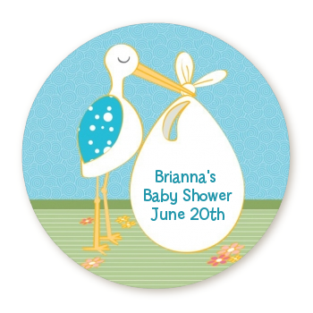  Stork It's a Boy - Round Personalized Baby Shower Sticker Labels 