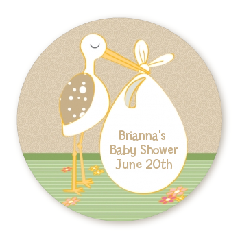  Stork Neutral - Round Personalized Baby Shower Sticker Labels 