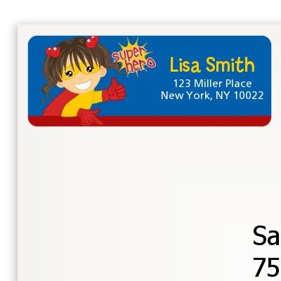 Superhero Girl - Birthday Party Return Address Labels