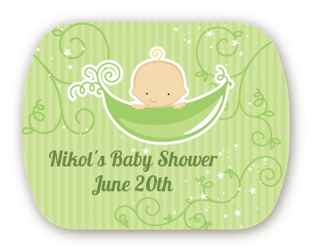 Sweet Pea Caucasian Boy - Personalized Baby Shower Rounded Corner Stickers