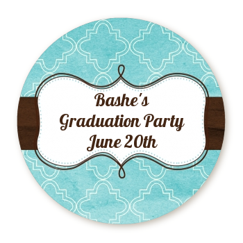  Teal & Brown - Round Personalized Graduation Party Sticker Labels 