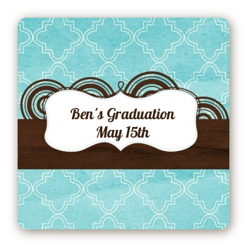 Teal & Brown - Square Personalized Graduation Party Sticker Labels