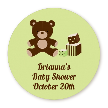  Teddy Bear Neutral - Round Personalized Baby Shower Sticker Labels 