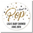 About To Pop Glitter - Round Personalized Baby Shower Sticker Labels thumbnail