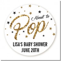 About To Pop Glitter - Round Personalized Baby Shower Sticker Labels