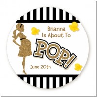 About To Pop Gold Glitter - Round Personalized Baby Shower Sticker Labels
